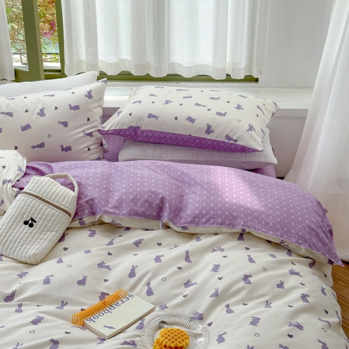 91家纺网 家纺一手货源 找家纺 时年 2023新款全棉印花优选系列四件套 浪漫小兔