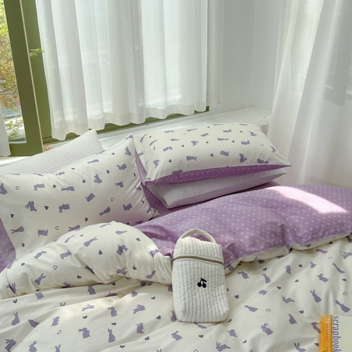 91家纺网 家纺一手货源 找家纺 时年 2023新款全棉印花优选系列四件套 浪漫小兔