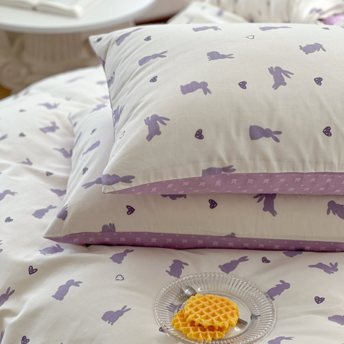 91家纺网 家纺一手货源 找家纺 时年 2023新款全棉印花优选系列四件套 浪漫小兔