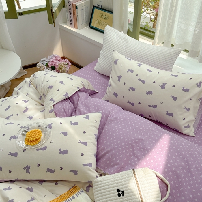 91家纺网 家纺一手货源 找家纺 时年 2023新款全棉印花优选系列四件套 浪漫小兔