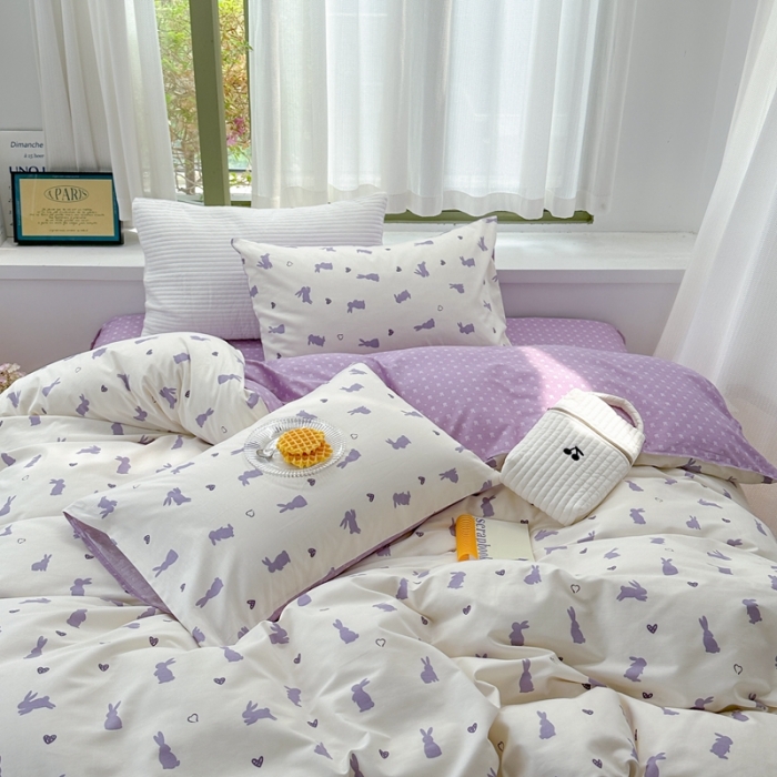 91家纺网 家纺一手货源 找家纺 时年 2023新款全棉印花优选系列四件套 浪漫小兔