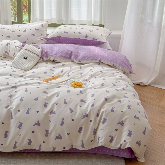 91家纺网 家纺一手货源 找家纺 时年 2023新款全棉印花优选系列四件套 浪漫小兔