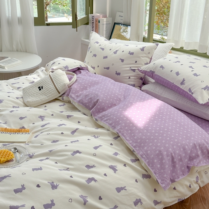 91家纺网 家纺一手货源 找家纺 时年 2023新款全棉印花优选系列四件套 浪漫小兔