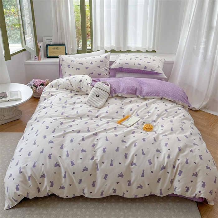 91家纺网 家纺一手货源 找家纺 时年 2023新款全棉印花优选系列四件套 浪漫小兔