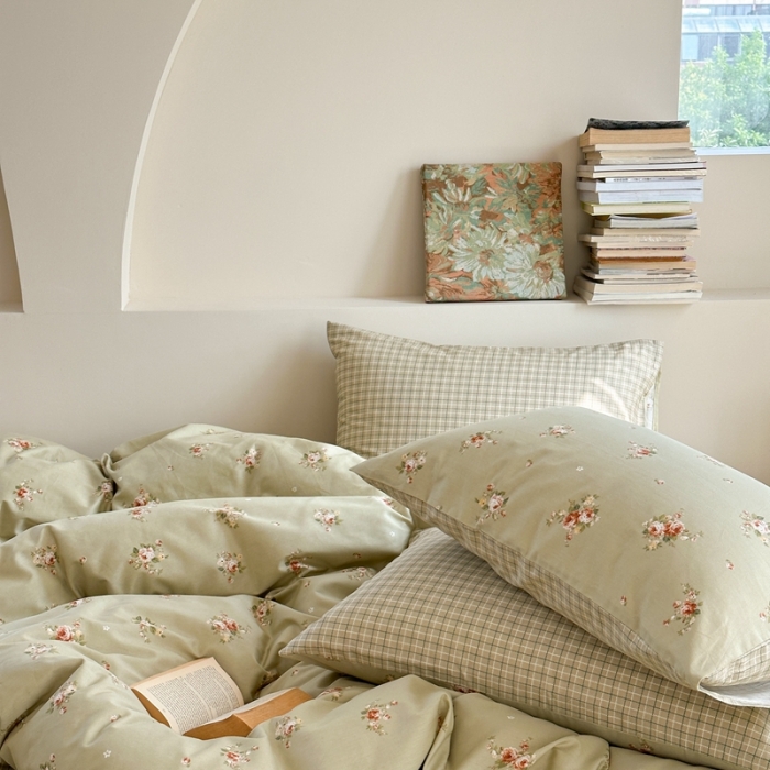 91家纺网 家纺一手货源 找家纺 时年 2023新款全棉印花优选系列四件套 绿意