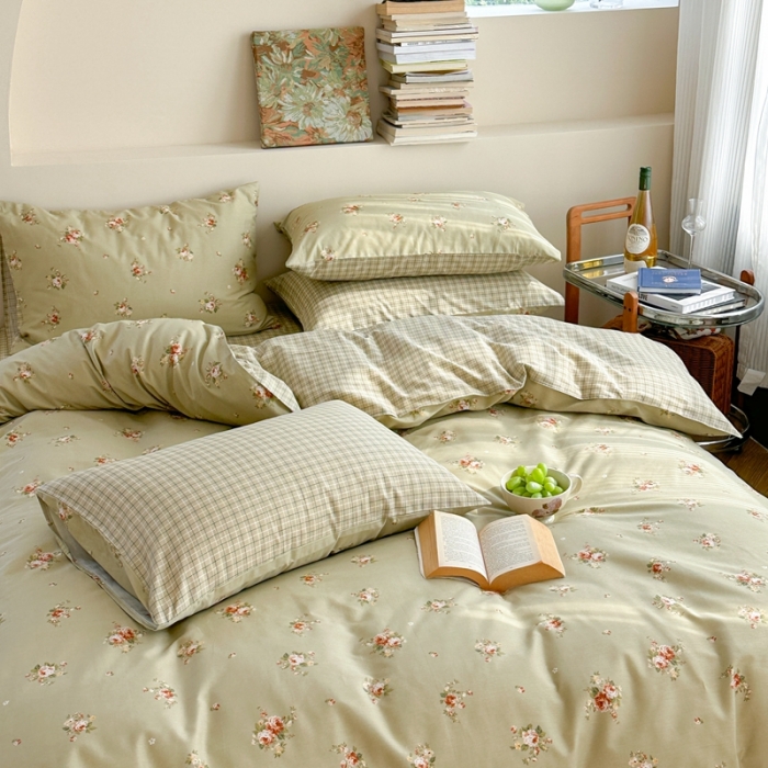 91家纺网 家纺一手货源 找家纺 时年 2023新款全棉印花优选系列四件套 绿意