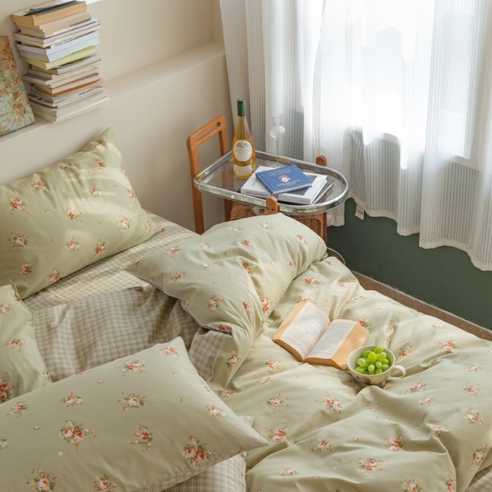 91家纺网 家纺一手货源 找家纺 时年 2023新款全棉印花优选系列四件套 绿意