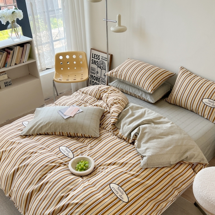 91家纺网 家纺一手货源 找家纺 时年 2023新款全棉印花优选系列四件套 摩卡