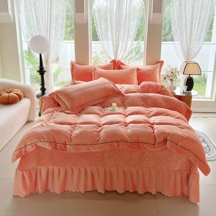 91家纺网 家纺一手货源 找家纺 舒梦琪 2024新款提花牛奶绒夹棉床盖四件套 橘色
