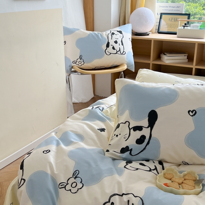 91家纺网 家纺一手货源 找家纺 时年 2023新款全棉印花优选系列四件套 奶牛猫