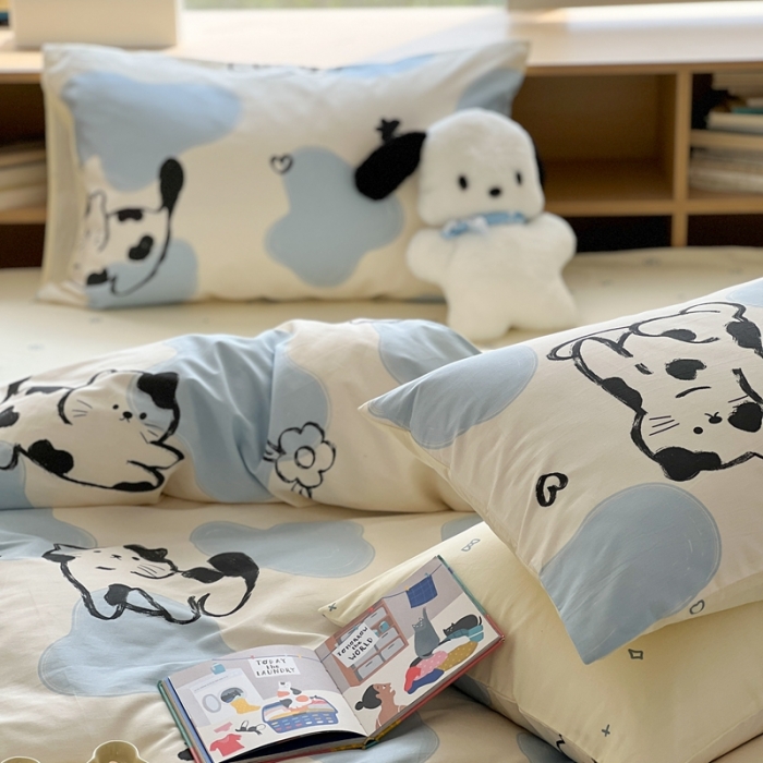 91家纺网 家纺一手货源 找家纺 时年 2023新款全棉印花优选系列四件套 奶牛猫