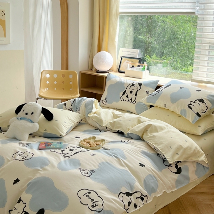 91家纺网 家纺一手货源 找家纺 时年 2023新款全棉印花优选系列四件套 奶牛猫