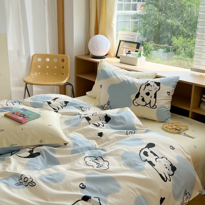 91家纺网 家纺一手货源 找家纺 时年 2023新款全棉印花优选系列四件套 奶牛猫