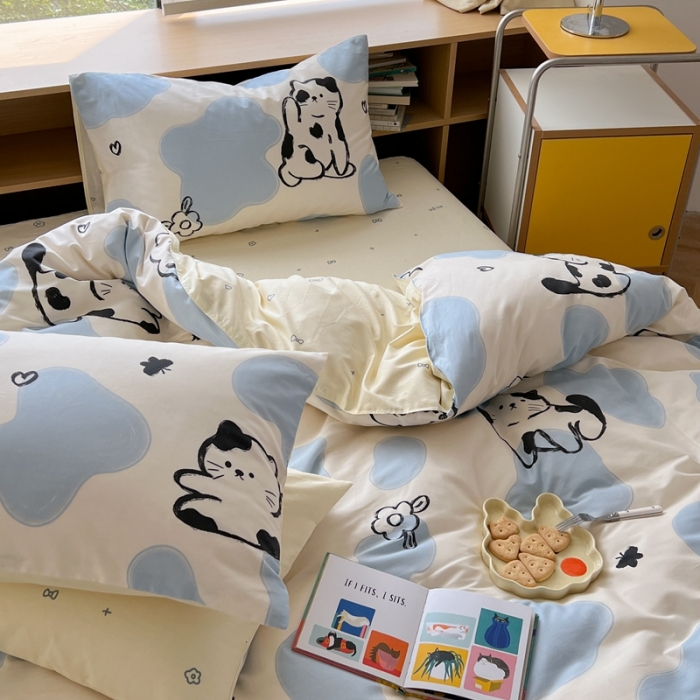 91家纺网 家纺一手货源 找家纺 时年 2023新款全棉印花优选系列四件套 奶牛猫