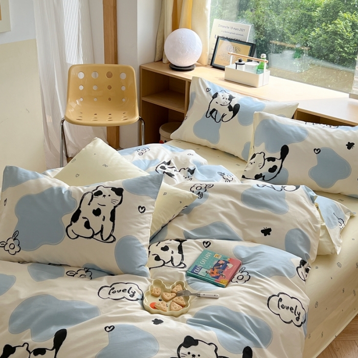 91家纺网 家纺一手货源 找家纺 时年 2023新款全棉印花优选系列四件套 奶牛猫