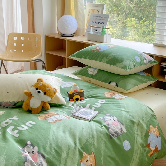 91家纺网 家纺一手货源 找家纺 时年 2023新款全棉印花优选系列四件套 田园汪汪