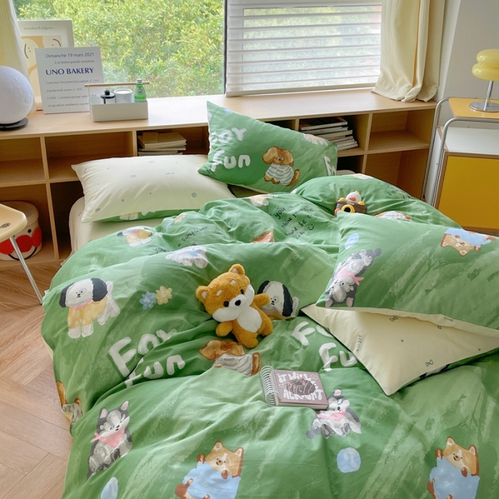 91家纺网 家纺一手货源 找家纺 时年 2023新款全棉印花优选系列四件套 田园汪汪