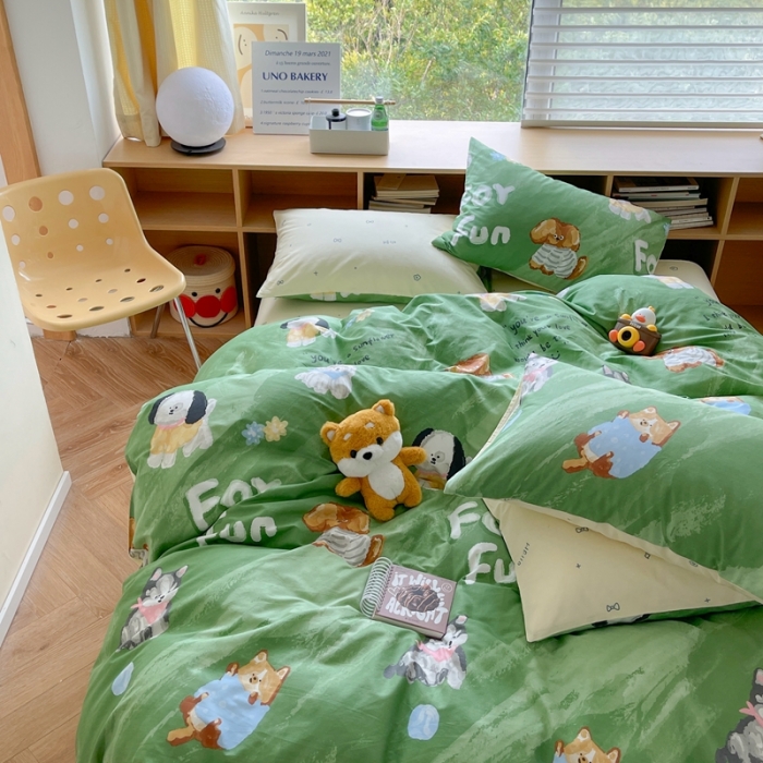 91家纺网 家纺一手货源 找家纺 时年 2023新款全棉印花优选系列四件套 田园汪汪