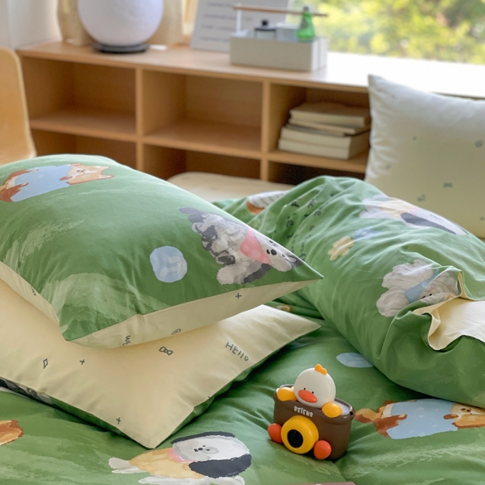 91家纺网 家纺一手货源 找家纺 时年 2023新款全棉印花优选系列四件套 田园汪汪