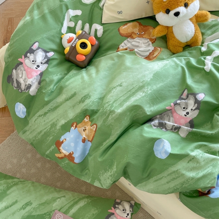 91家纺网 家纺一手货源 找家纺 时年 2023新款全棉印花优选系列四件套 田园汪汪