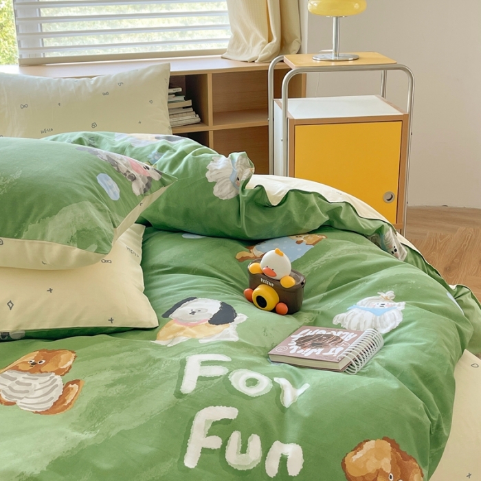 91家纺网 家纺一手货源 找家纺 时年 2023新款全棉印花优选系列四件套 田园汪汪