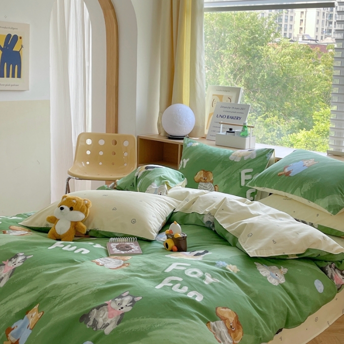 91家纺网 家纺一手货源 找家纺 时年 2023新款全棉印花优选系列四件套 田园汪汪