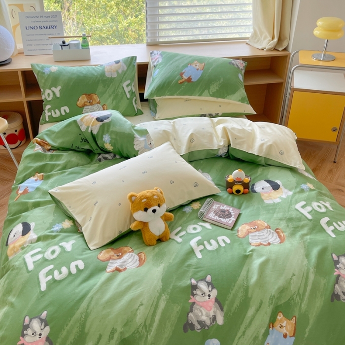 91家纺网 家纺一手货源 找家纺 时年 2023新款全棉印花优选系列四件套 田园汪汪