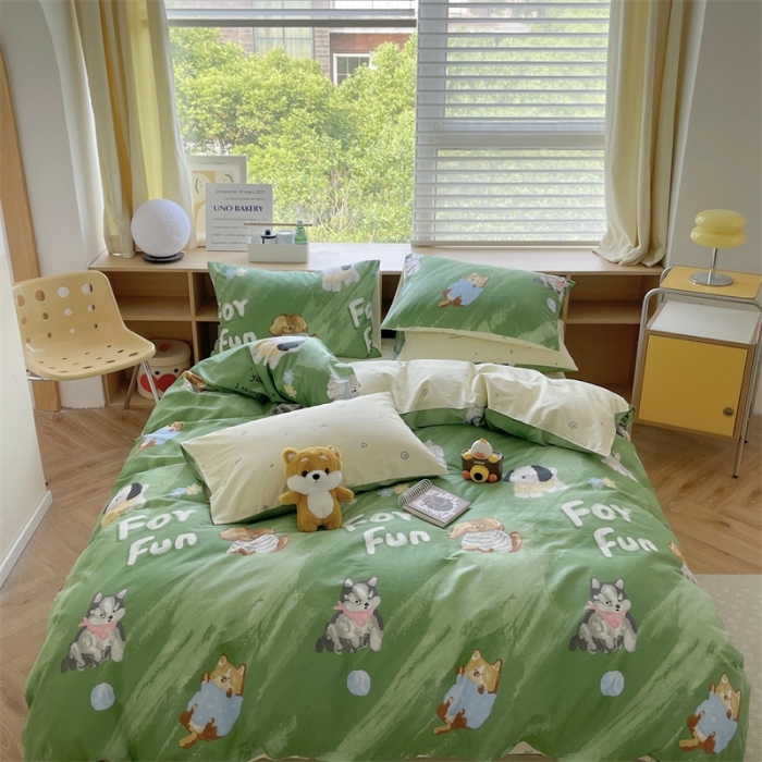 91家纺网 家纺一手货源 找家纺 时年 2023新款全棉印花优选系列四件套 田园汪汪