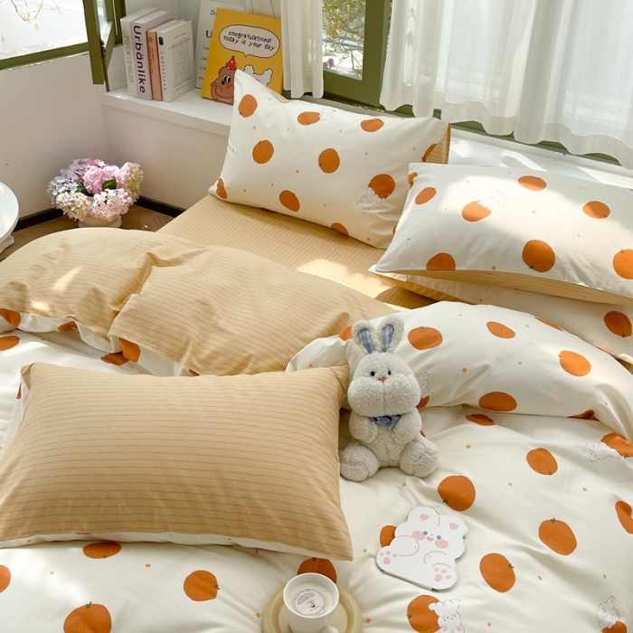 91家纺网 家纺一手货源 找家纺 时年 2023新款全棉印花优选系列四件套 甜橙兔