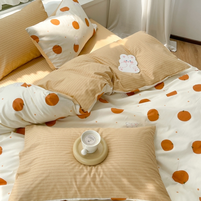 91家纺网 家纺一手货源 找家纺 时年 2023新款全棉印花优选系列四件套 甜橙兔