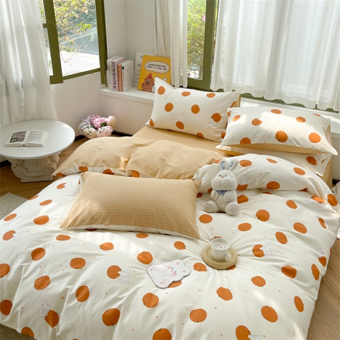 91家纺网 家纺一手货源 找家纺 时年 2023新款全棉印花优选系列四件套 甜橙兔