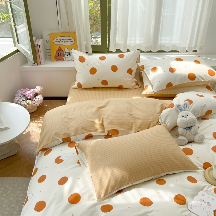 91家纺网 家纺一手货源 找家纺 时年 2023新款全棉印花优选系列四件套 甜橙兔