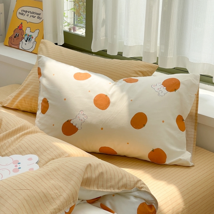 91家纺网 家纺一手货源 找家纺 时年 2023新款全棉印花优选系列四件套 甜橙兔