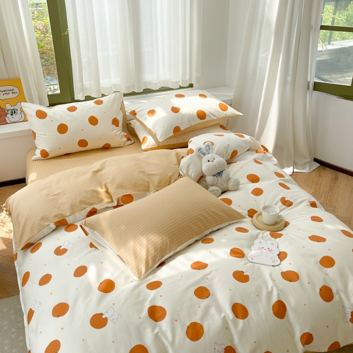 91家纺网 家纺一手货源 找家纺 时年 2023新款全棉印花优选系列四件套 甜橙兔