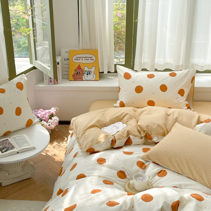 91家纺网 家纺一手货源 找家纺 时年 2023新款全棉印花优选系列四件套 甜橙兔