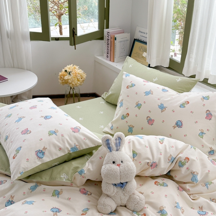 91家纺网 家纺一手货源 找家纺 时年 2023新款全棉印花优选系列四件套 仙子兔