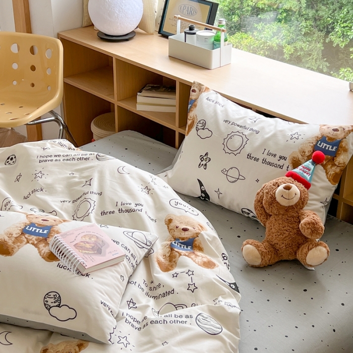 91家纺网 家纺一手货源 找家纺 时年 2023新款全棉印花优选系列四件套 星空小熊