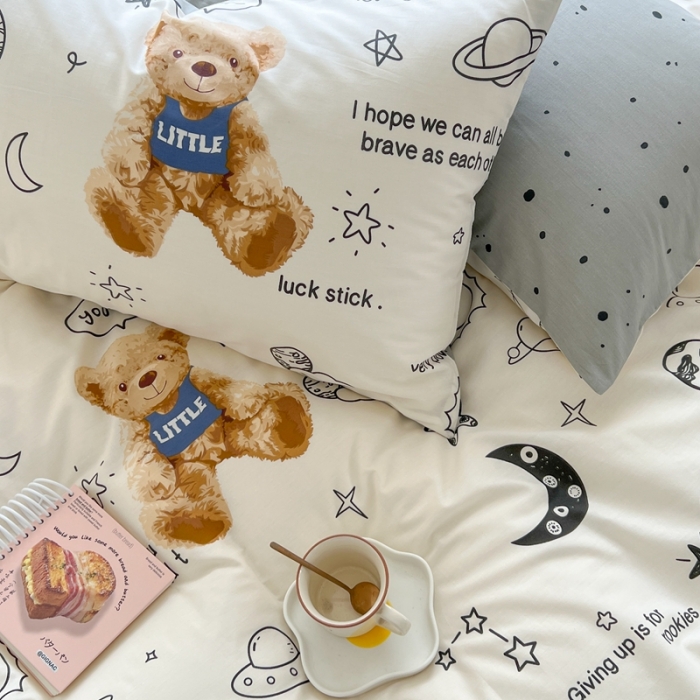 91家纺网 家纺一手货源 找家纺 时年 2023新款全棉印花优选系列四件套 星空小熊