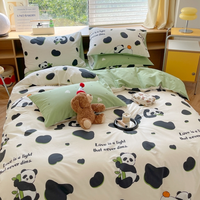 91家纺网 家纺一手货源 找家纺 时年 2023新款全棉印花优选系列四件套 熊猫香香