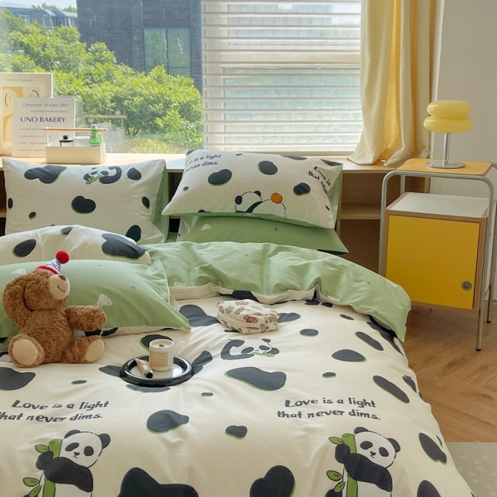 91家纺网 家纺一手货源 找家纺 时年 2023新款全棉印花优选系列四件套 熊猫香香