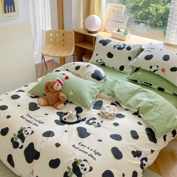 91家纺网 家纺一手货源 找家纺 时年 2023新款全棉印花优选系列四件套 熊猫香香