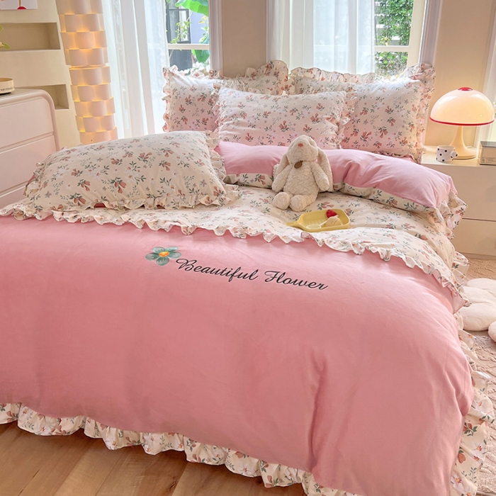 91家纺网 家纺一手货源 找家纺 （总）绒兔兔 2023新款双层纱棉加水晶绒牛奶绒四件套