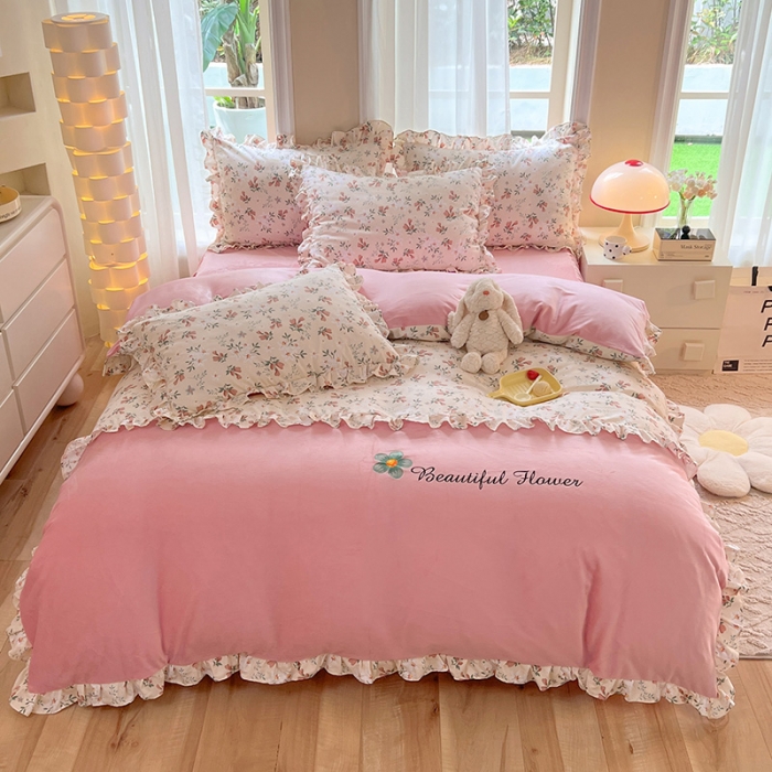 91家纺网 家纺一手货源 找家纺 （总）绒兔兔 2023新款双层纱棉加水晶绒牛奶绒四件套