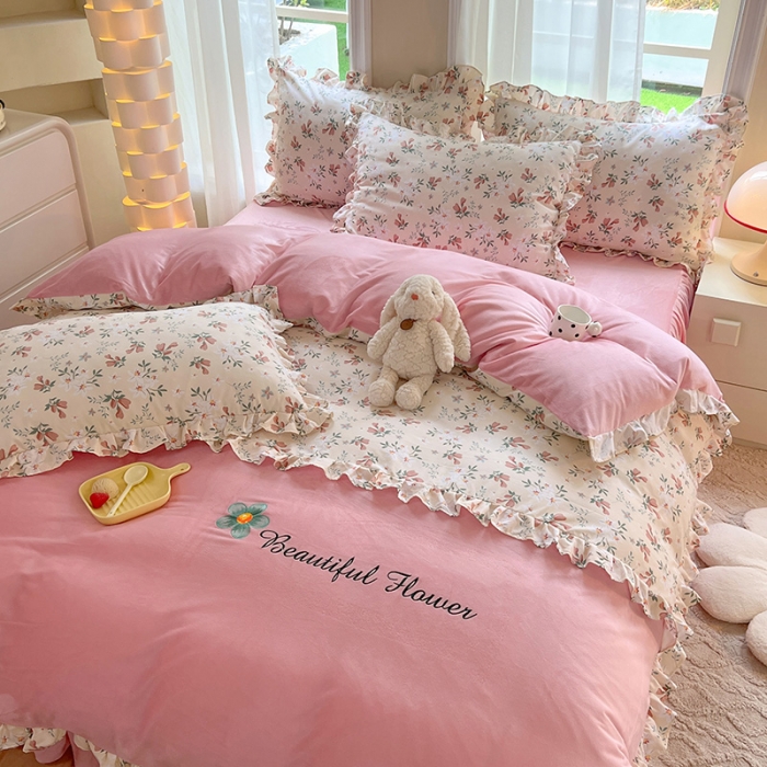 91家纺网 家纺一手货源 找家纺 （总）绒兔兔 2023新款双层纱棉加水晶绒牛奶绒四件套