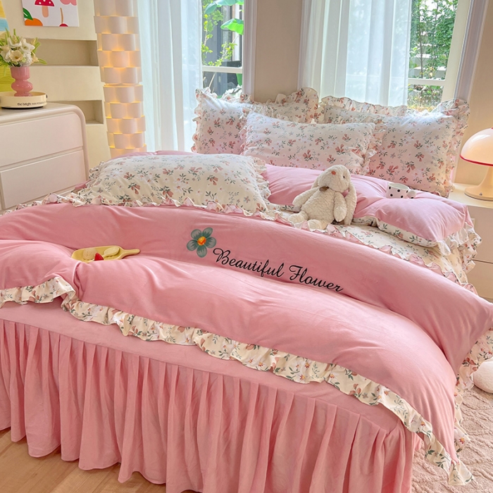 91家纺网 家纺一手货源 找家纺 （总）绒兔兔 2023新款双层纱棉加水晶绒牛奶绒四件套