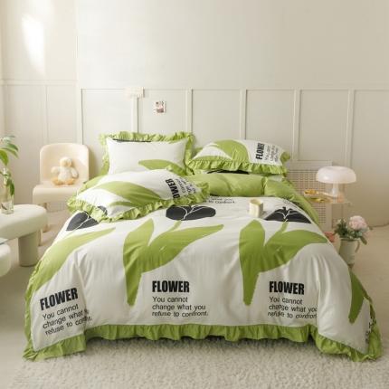 91家纺网 家纺一手货源 找家纺 忆生活 2023新款韩版全棉花边印花四件套直播 花边款郁金香