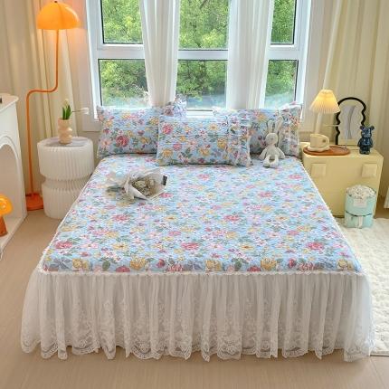 91家纺网 家纺一手货源 找家纺 （总）罗艺轩 2024新款全棉蕾丝夹棉床裙巴黎春天系列三件套