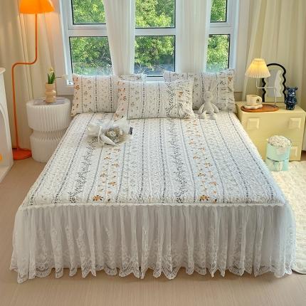 91家纺网 家纺一手货源 找家纺 （总）罗艺轩 2024新款全棉蕾丝夹棉床裙巴黎春天系列三件套