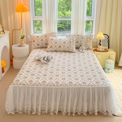 91家纺网 家纺一手货源 找家纺 （总）罗艺轩 2024新款全棉蕾丝夹棉床裙巴黎春天系列三件套