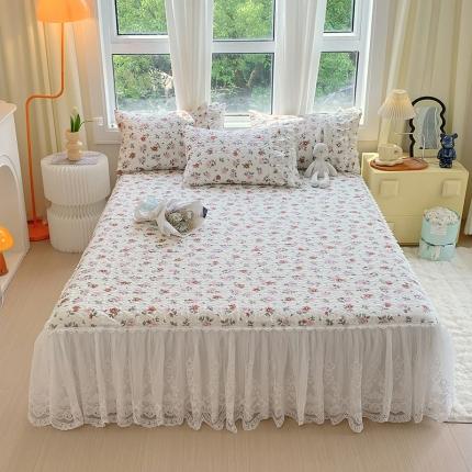 91家纺网 家纺一手货源 找家纺 罗艺轩 2024新款全棉蕾丝夹棉床裙巴黎春天系列三件套 花瓣秘境